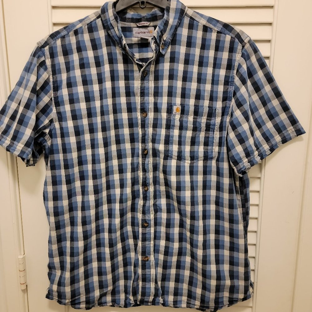 Carhartt Short Sleeve XL Regular Relaxed Fit Shirt Blue/White